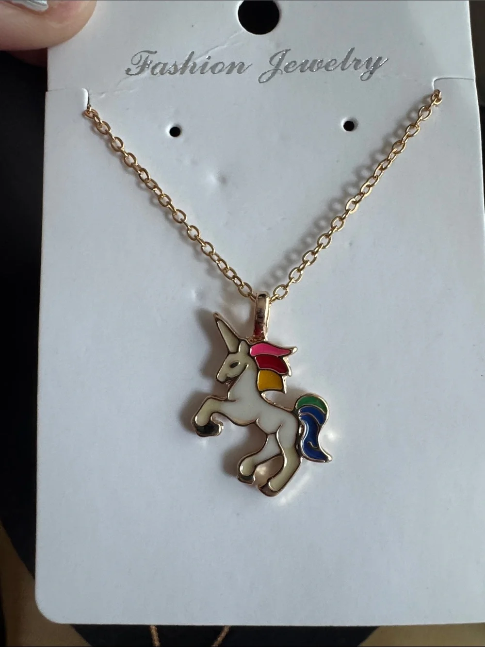 925 Sterling Silver Gold Tone Enamel Rainbow Unicorn Pendant Necklace
